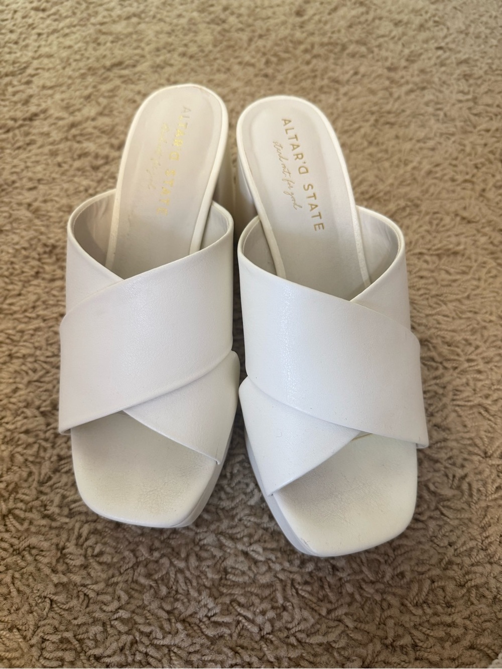 Altar'd State Cream Slip-On Block Heel Mule
